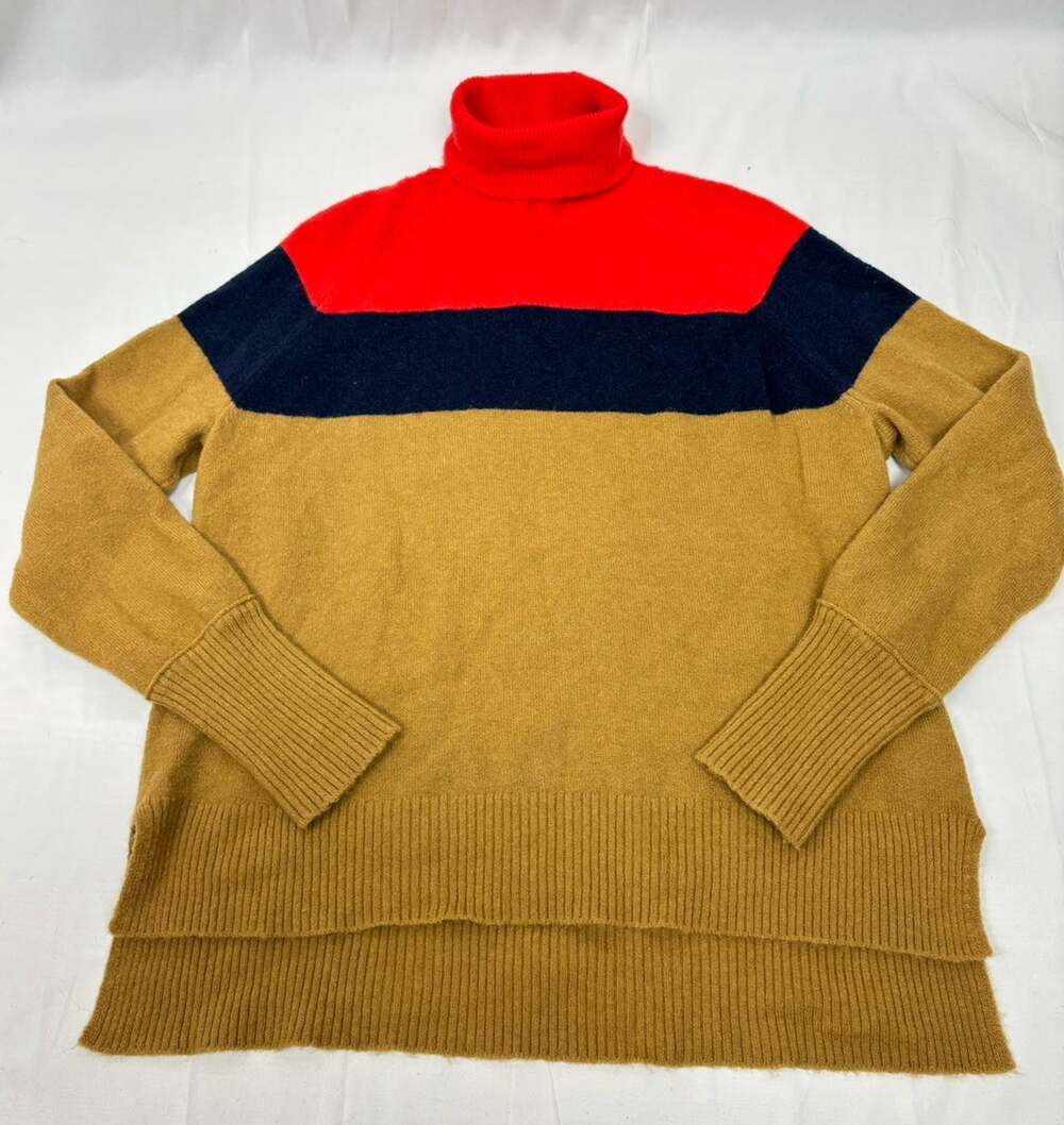J crew Women’s S Wool Alpaca Super Soft Navy Blue Red Camel Turtleneck Sweater